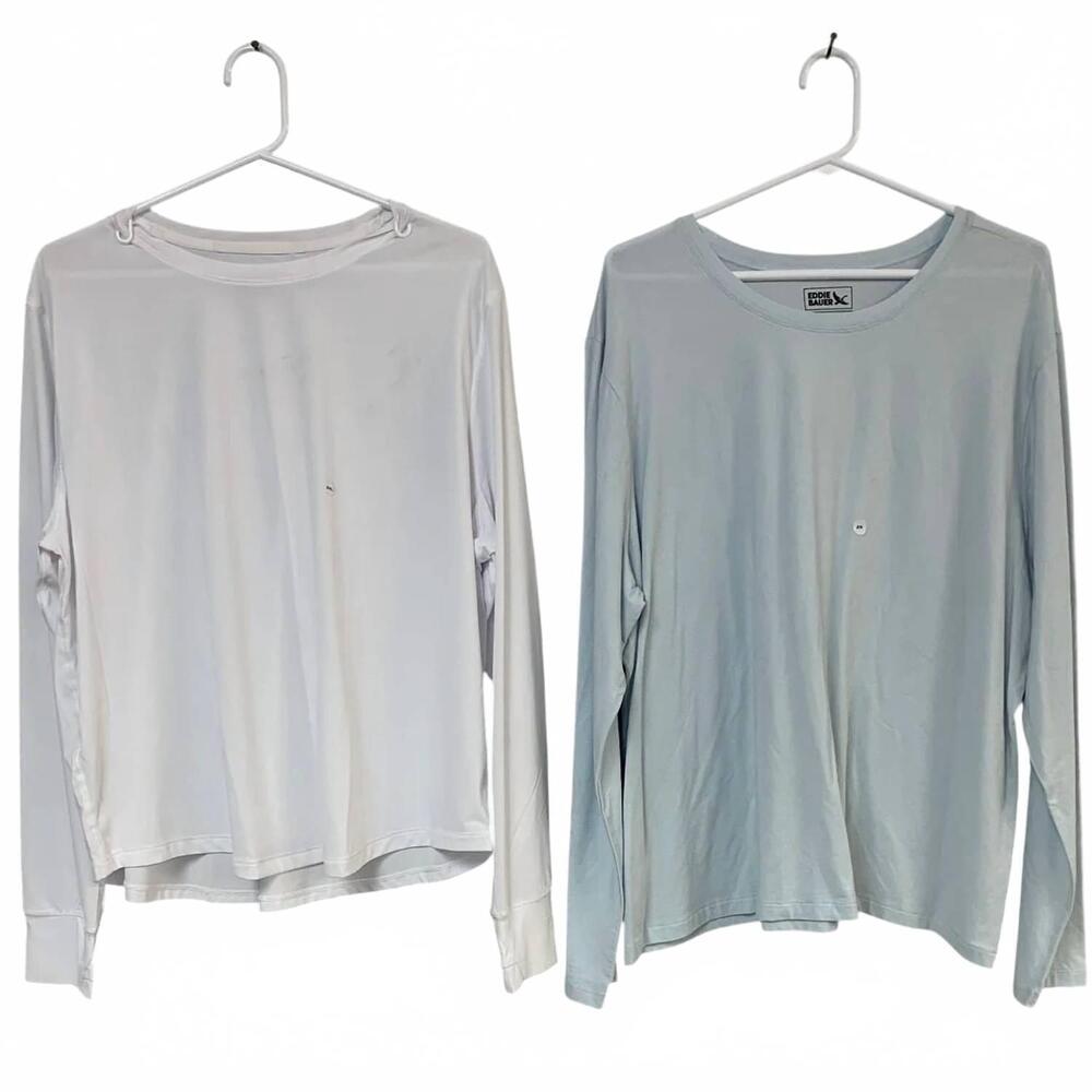 NEW EDDIE BAUER women's solarfoil tempo crew 2 piece shirt - plus in blue white
